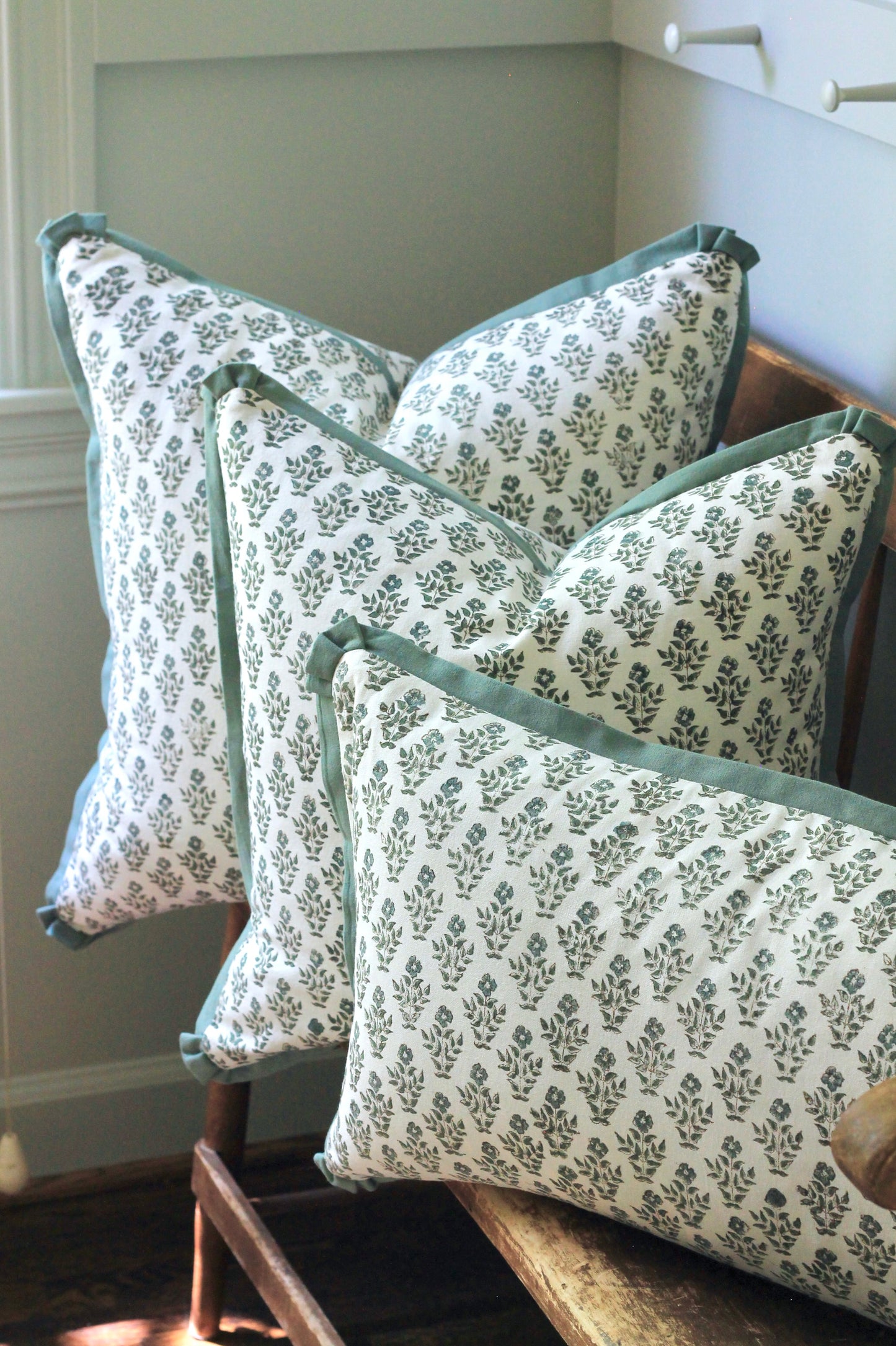 Carie Pillow Covers with Green Flange | 3 sizes