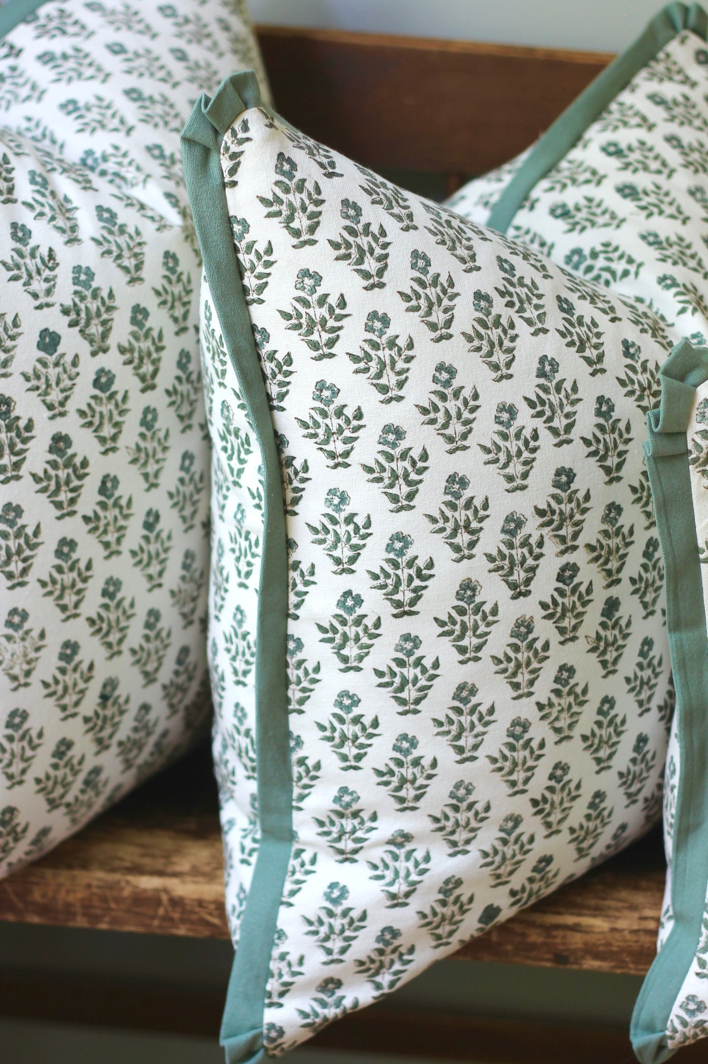 Carie Pillow Covers with Green Flange | 3 sizes
