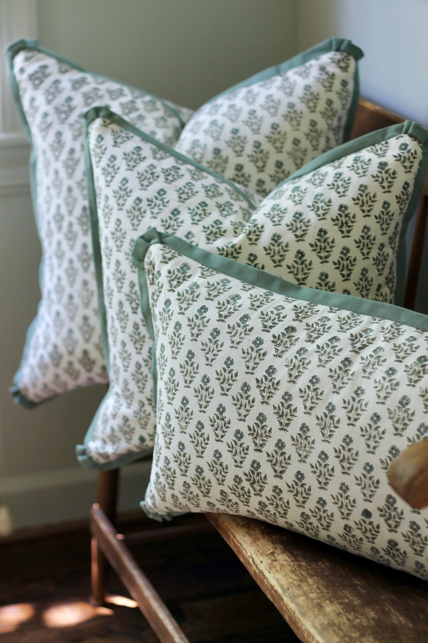 Carie Pillow Covers with Green Flange | 3 sizes
