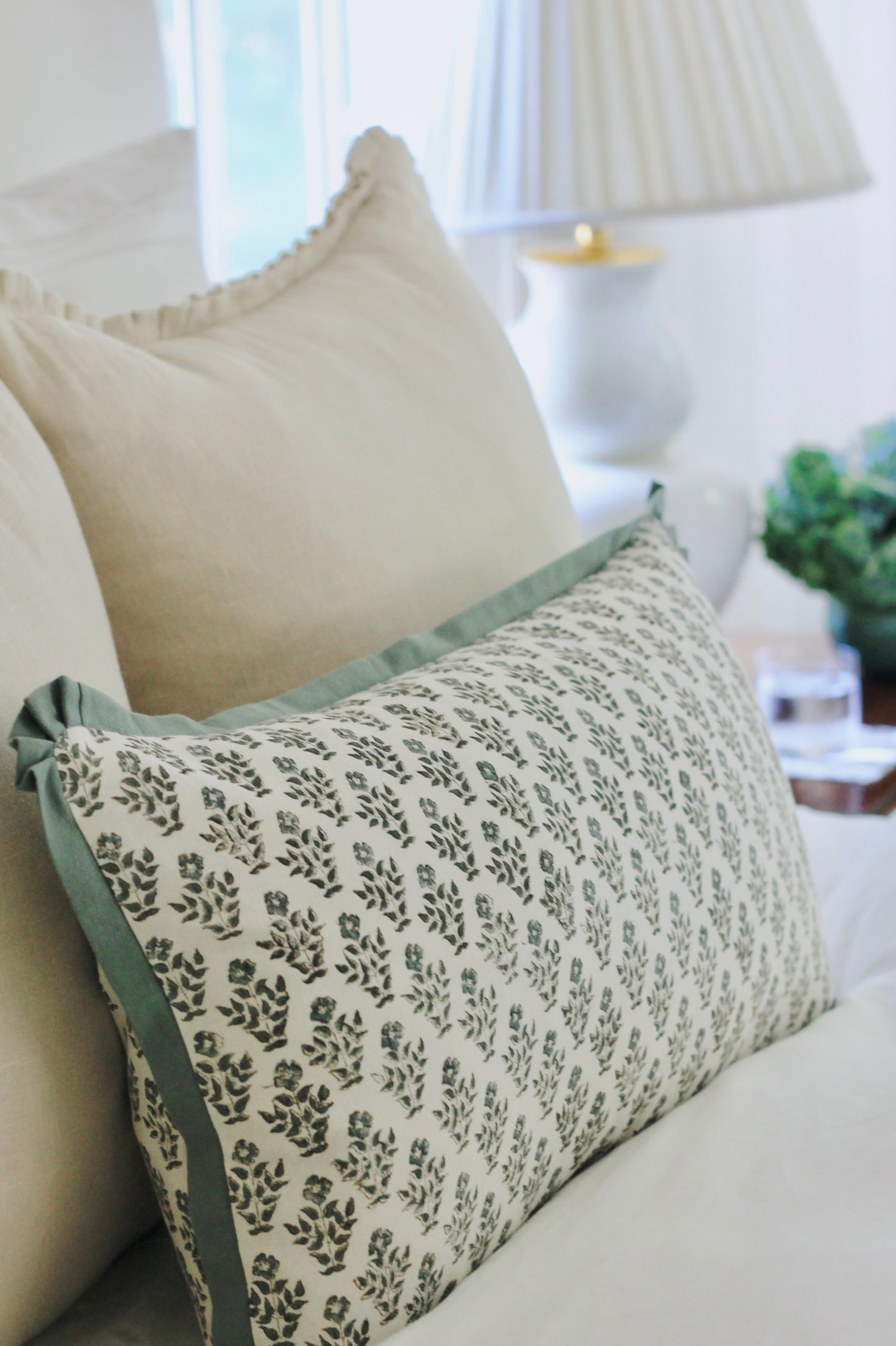 Carie Pillow Covers with Green Flange | 3 sizes