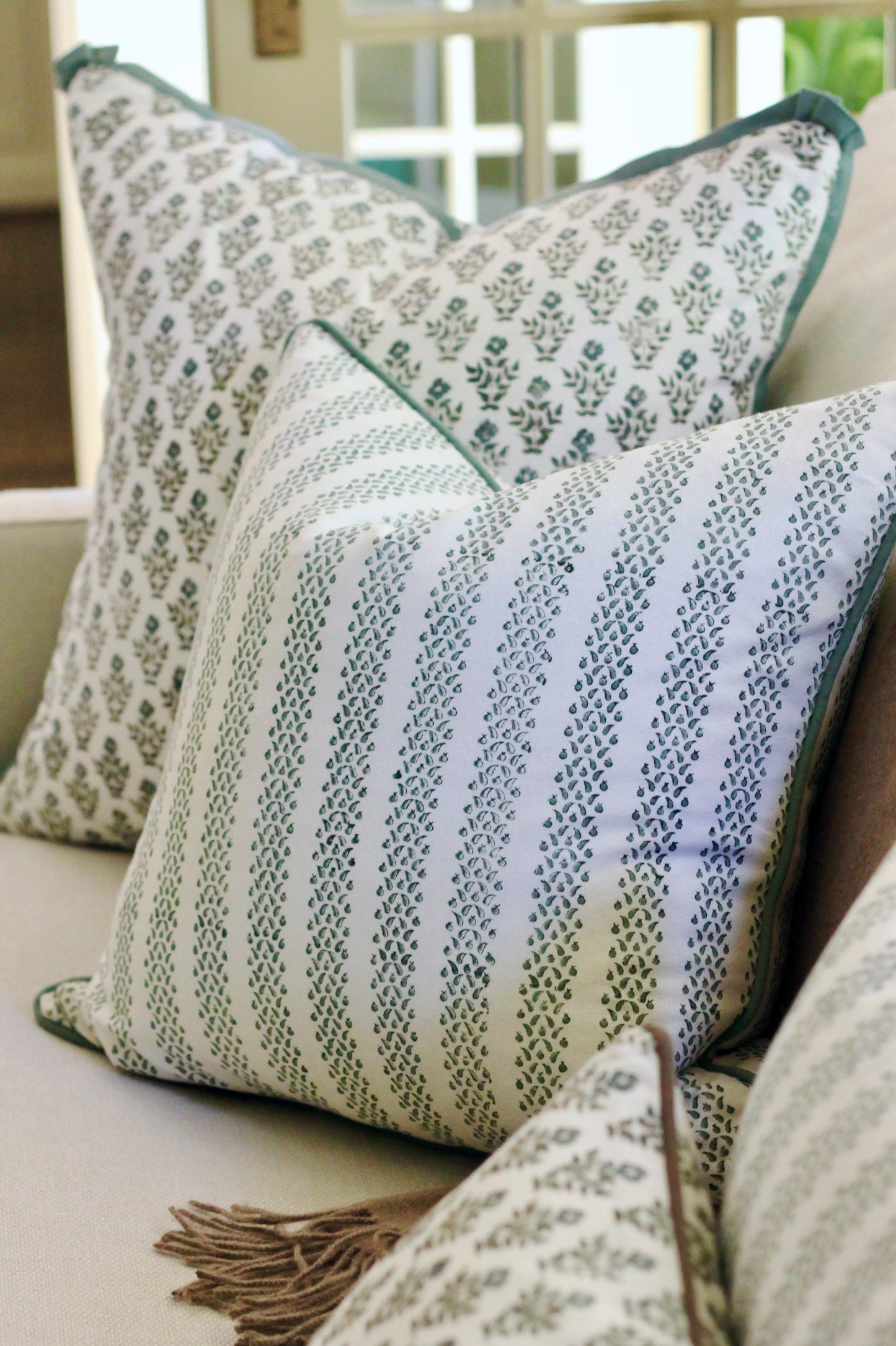 Carie Pillow Covers with Green Flange | 3 sizes