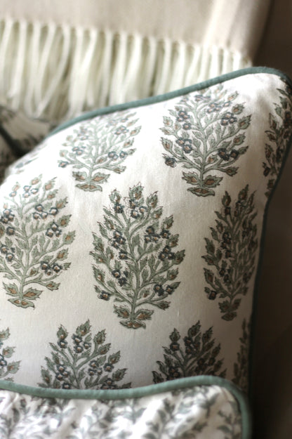 Hydrangea in Slate Pillow Covers with Green Piping | 3 sizes