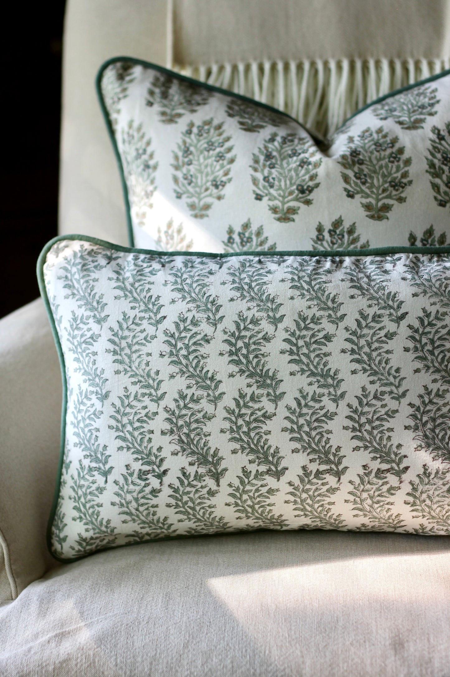 Garland Stripe Pillow Covers with Spruce Piping | 3 sizes