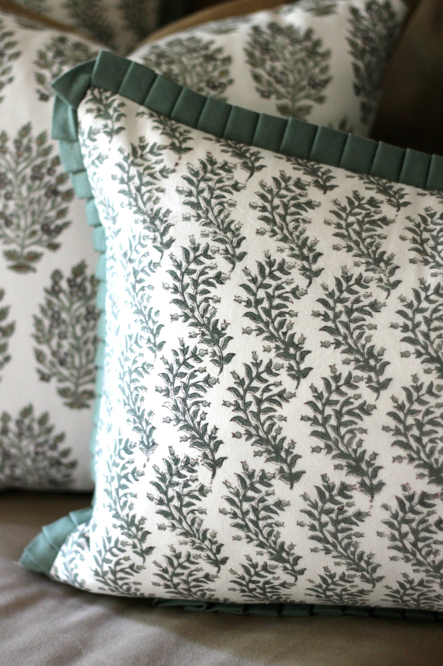 Garland Stripe Pillow Covers with Spruce Flange | 3 sizes