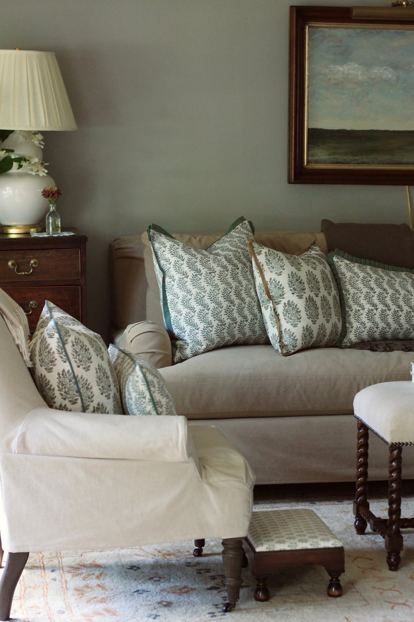 Garland Stripe Pillow Covers with Spruce Flange | 3 sizes