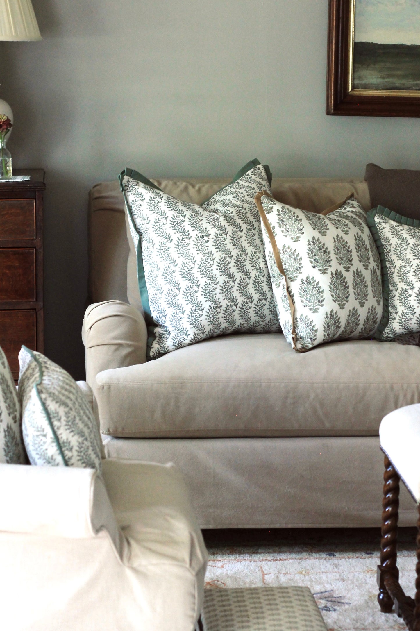 Hydrangea in Slate Pillow Covers with Gold Trim | 3 sizes