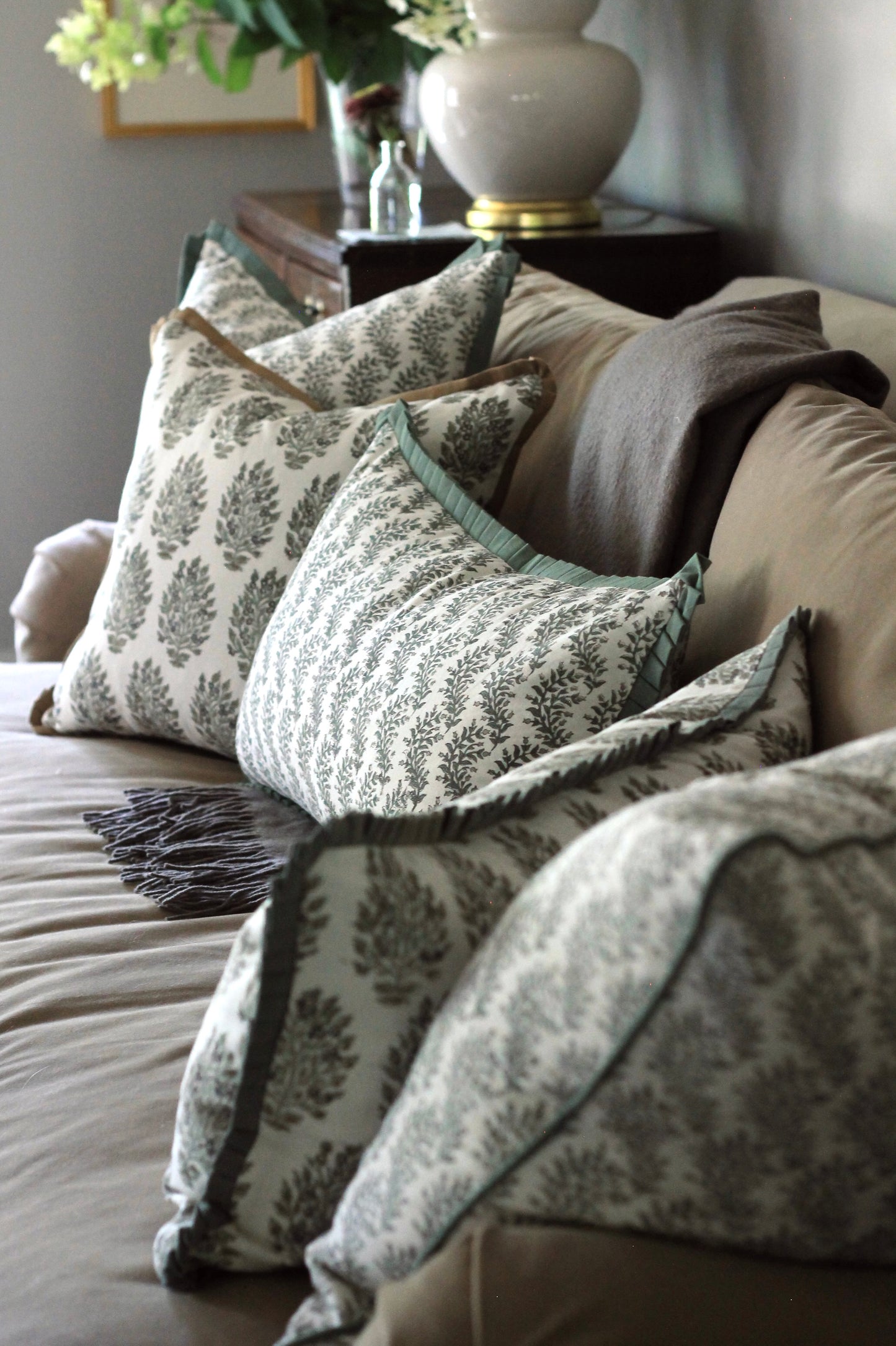 Garland Stripe Pillow Covers with Spruce Flange | 3 sizes