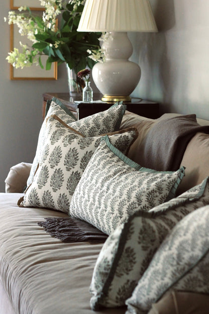 Hydrangea in Slate Pillow Covers with Gold Trim | 3 sizes