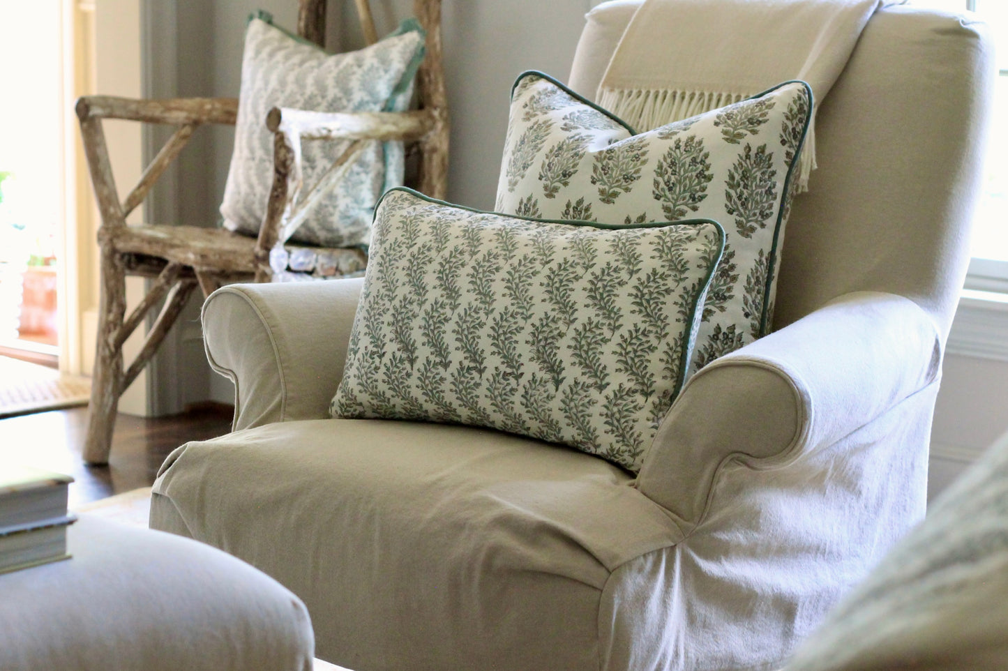 Garland Stripe Pillow Covers with Spruce Piping | 3 sizes