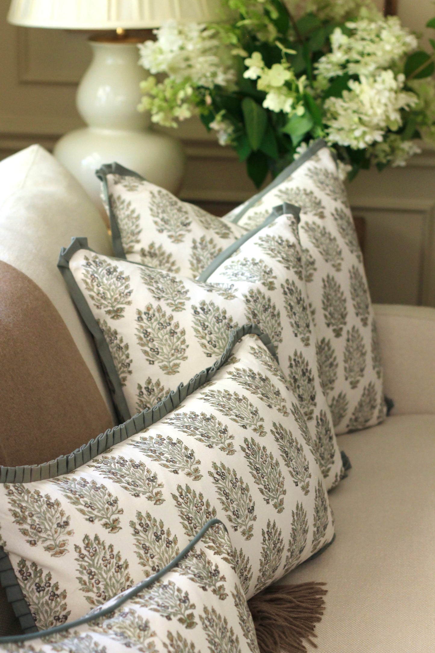 Hydrangea in Slate Pillow Covers with Slate Flange | 3 sizes
