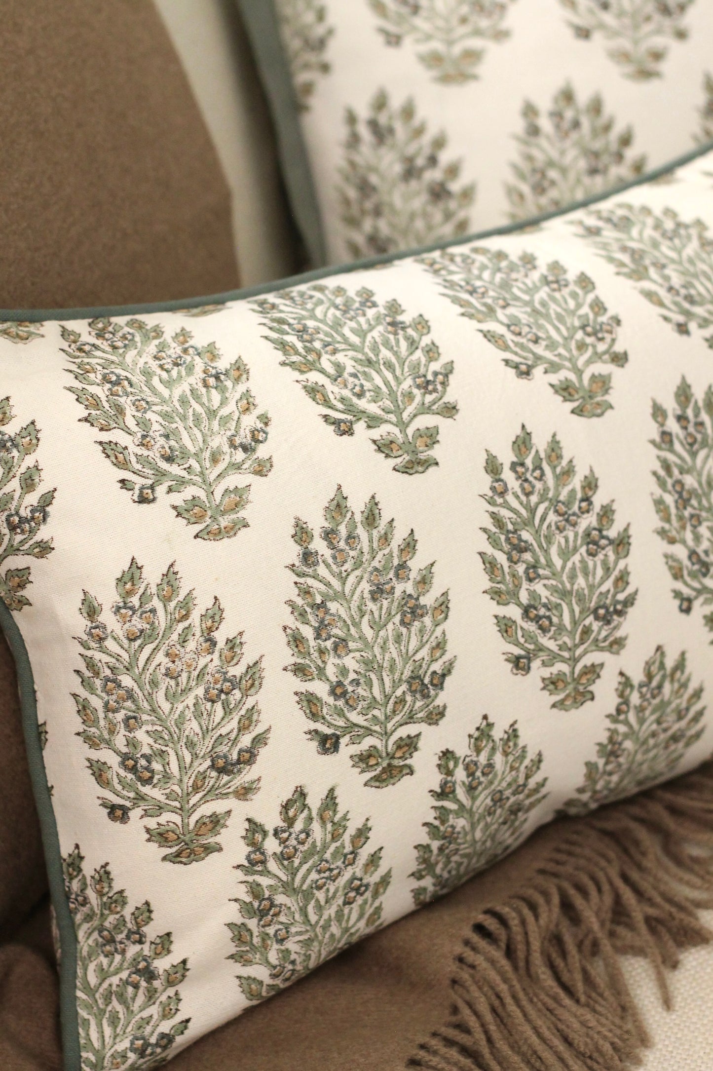 Hydrangea in Slate Pillow Covers with Green Piping | 3 sizes