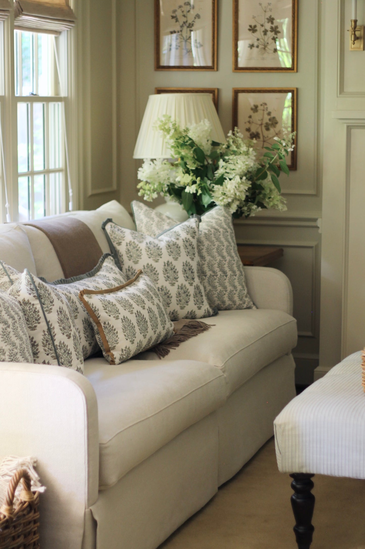 Hydrangea in Slate Pillow Covers with Gold Trim | 3 sizes