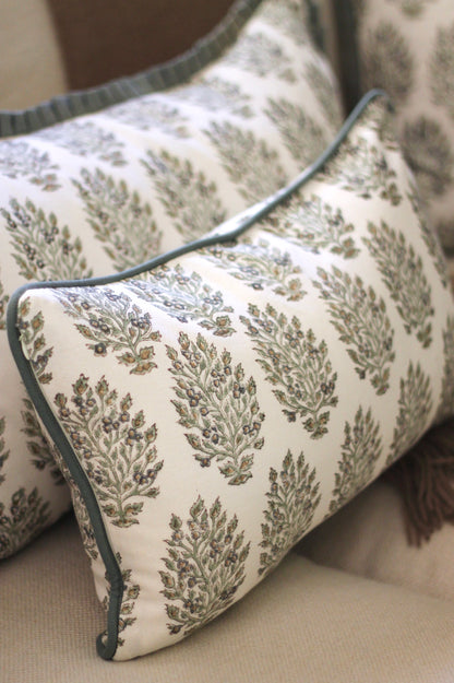 Hydrangea in Slate Pillow Covers with Green Piping | 3 sizes