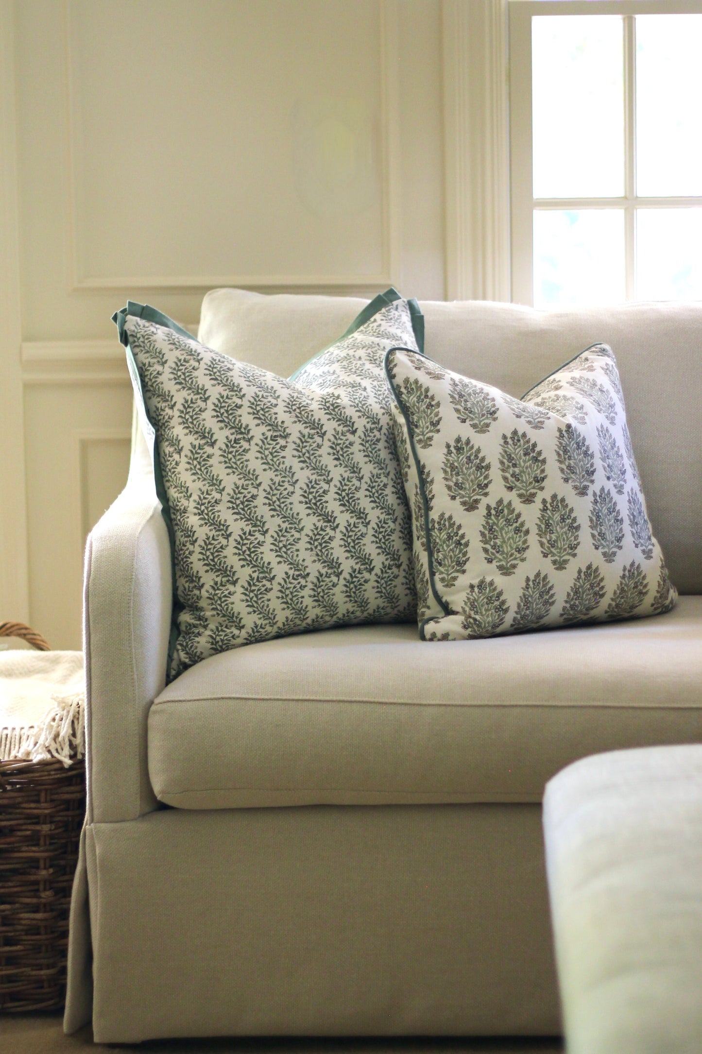 Garland Stripe Pillow Covers with Spruce Flange | 3 sizes