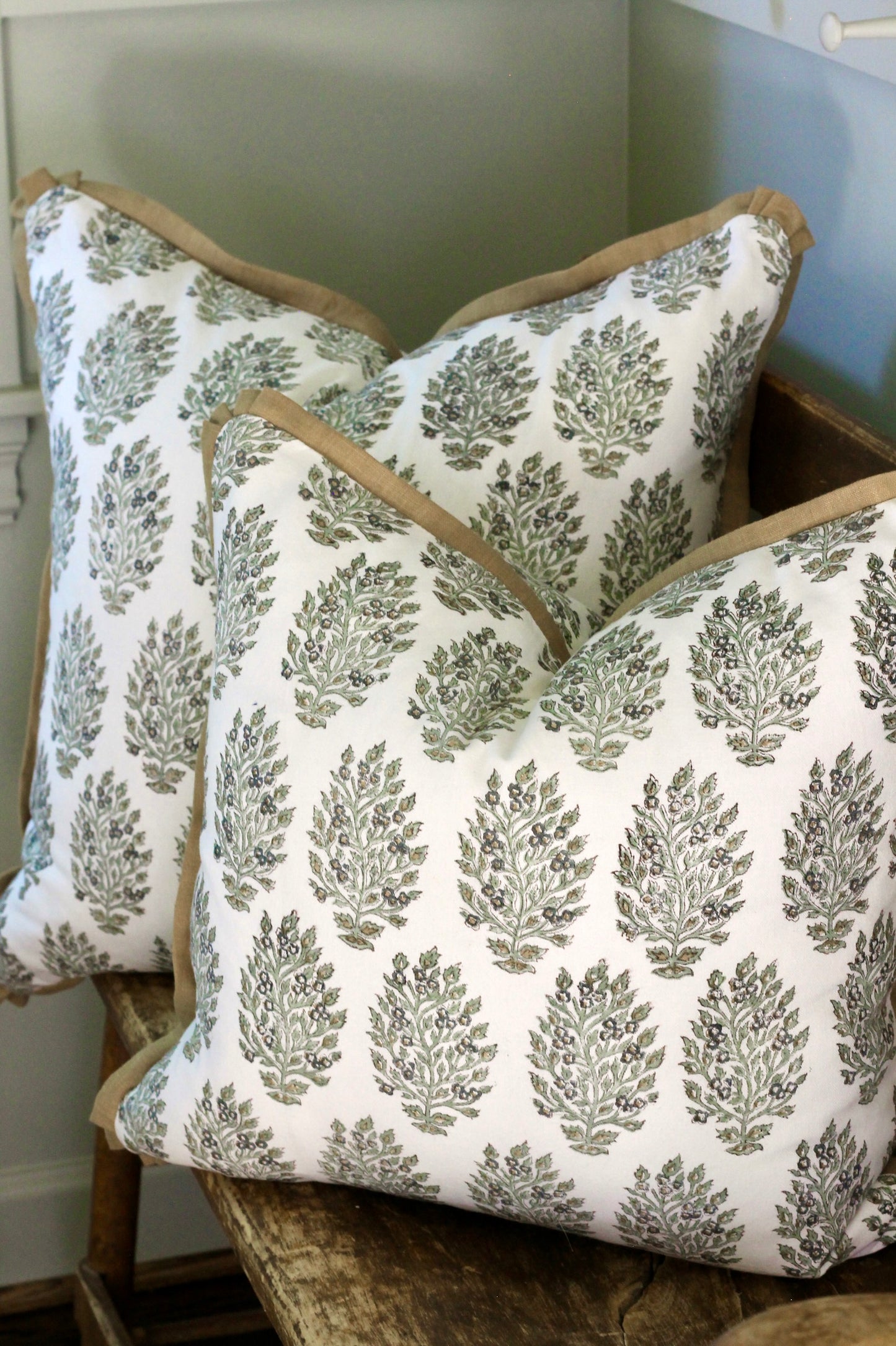 Hydrangea in Slate Pillow Covers with Gold Trim | 3 sizes