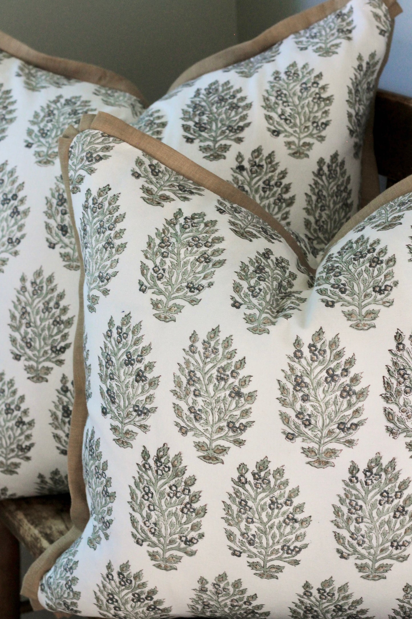 Hydrangea in Slate Pillow Covers with Gold Trim | 3 sizes