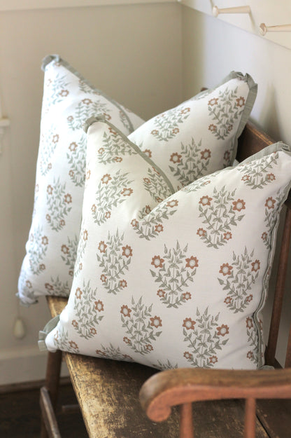 Mae Pillow Covers in Heirloom with Soft Green Flange | 3 sizes