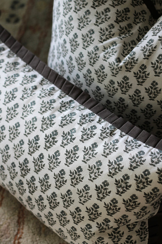 Carie Slate Pillow Covers with Walnut Trim | 3 sizes
