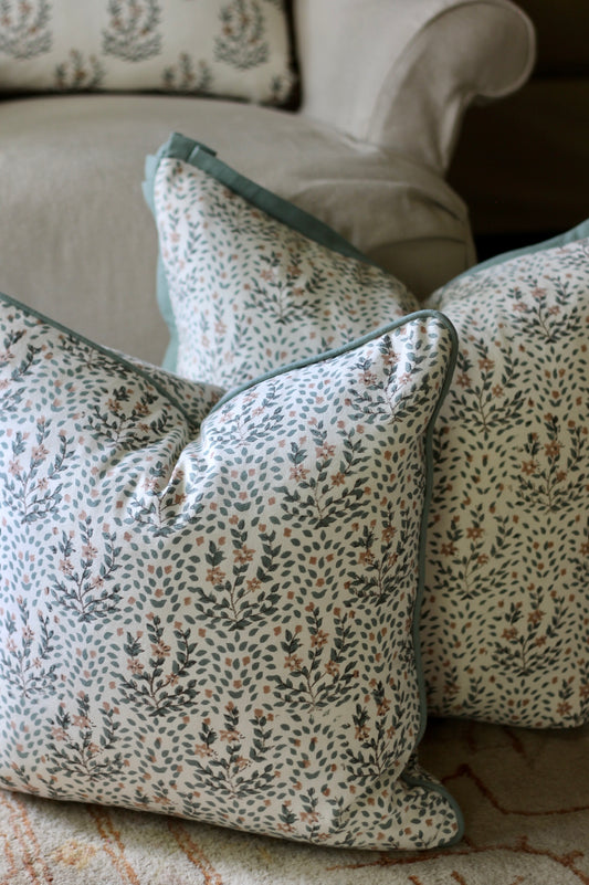 Marcella Movement Pillow Covers | Green Piping