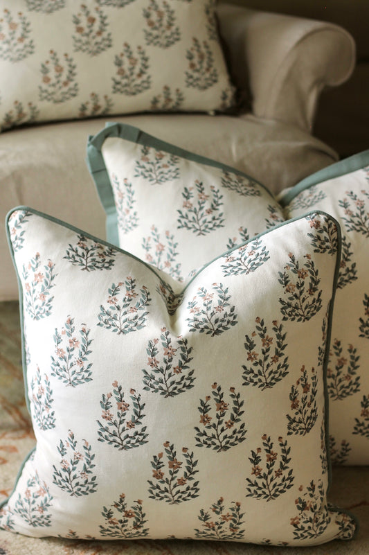 Marcella Pillow Covers | Green Piping