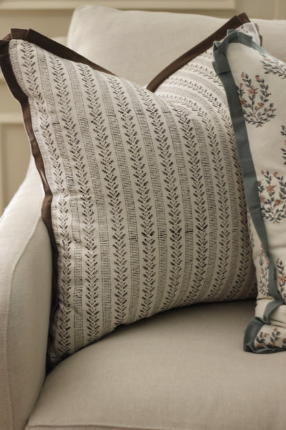 Oak Leaf Ticking Stripe Pillow Covers | Walnut Flange