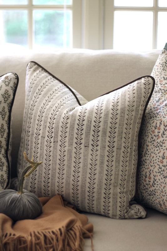 Oak Leaf Ticking Stripe Pillow Covers | Walnut Piping
