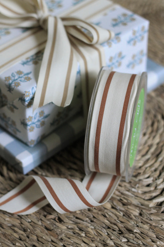 Cotton Striped Ribbon - Burnt Orange