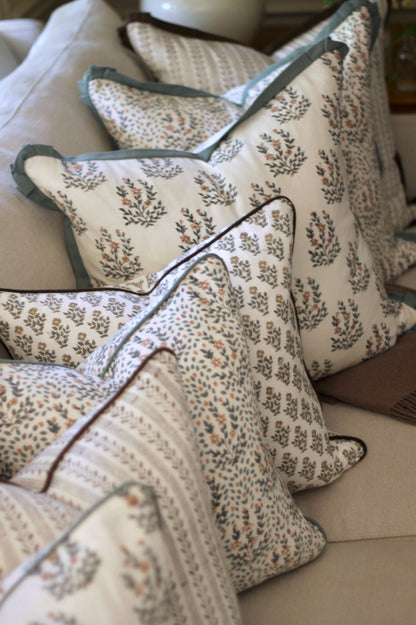 Oak Leaf Ticking Stripe Pillow Covers | Walnut Piping