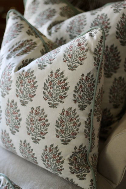 Hydrangea in Red Pillow Covers | Green Trim