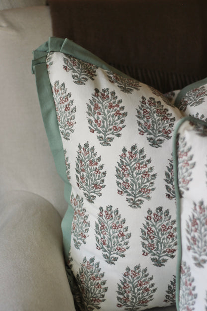 Hydrangea in Red Pillow Covers | Green Trim
