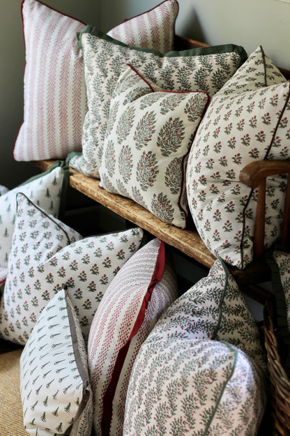 Garland in Rosewood Pillow Covers | Green Trim