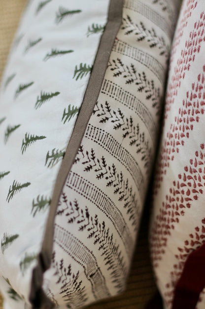 Petite Green Tree Pillows with Oak Stripe Backing