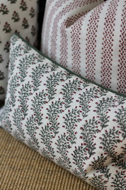 Garland in Rosewood Pillow Covers | Green Trim