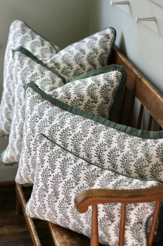 Garland in Rosewood Pillow Covers | Green Trim