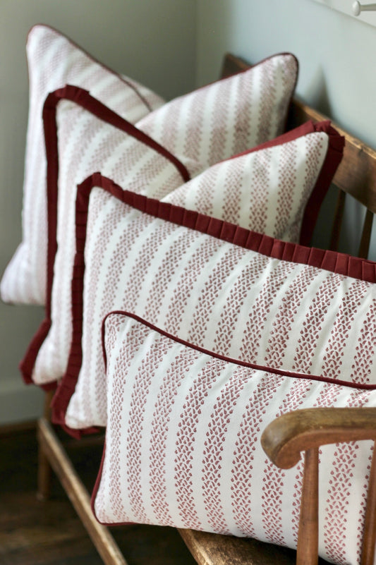 Berry Stripe in Red Pillow Covers | Red Trim