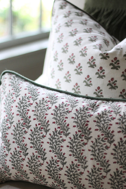Garland in Rosewood Pillow Covers | Green Trim
