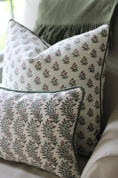 Garland in Rosewood Pillow Covers | Green Trim