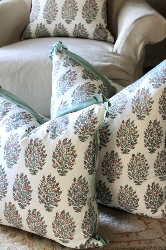 Hydrangea in Red Pillow Covers | Green Trim