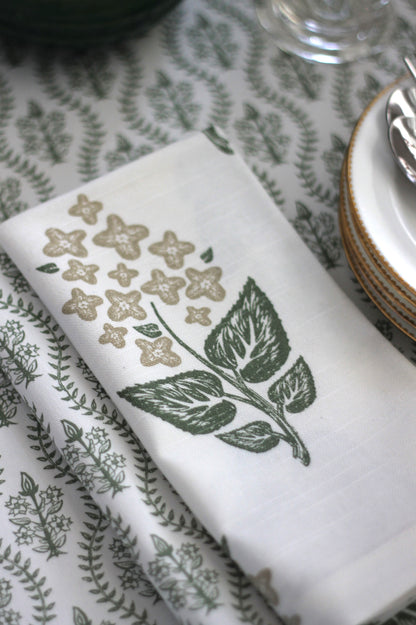 Hydrangea Flower in Spruce Table Linens