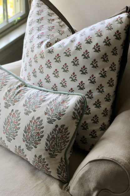 Hydrangea in Red Pillow Covers | Green Trim