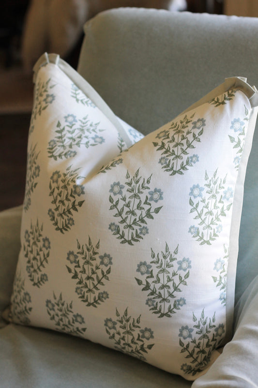 Mae in English Blue Pillow Covers with English Green | Medium
