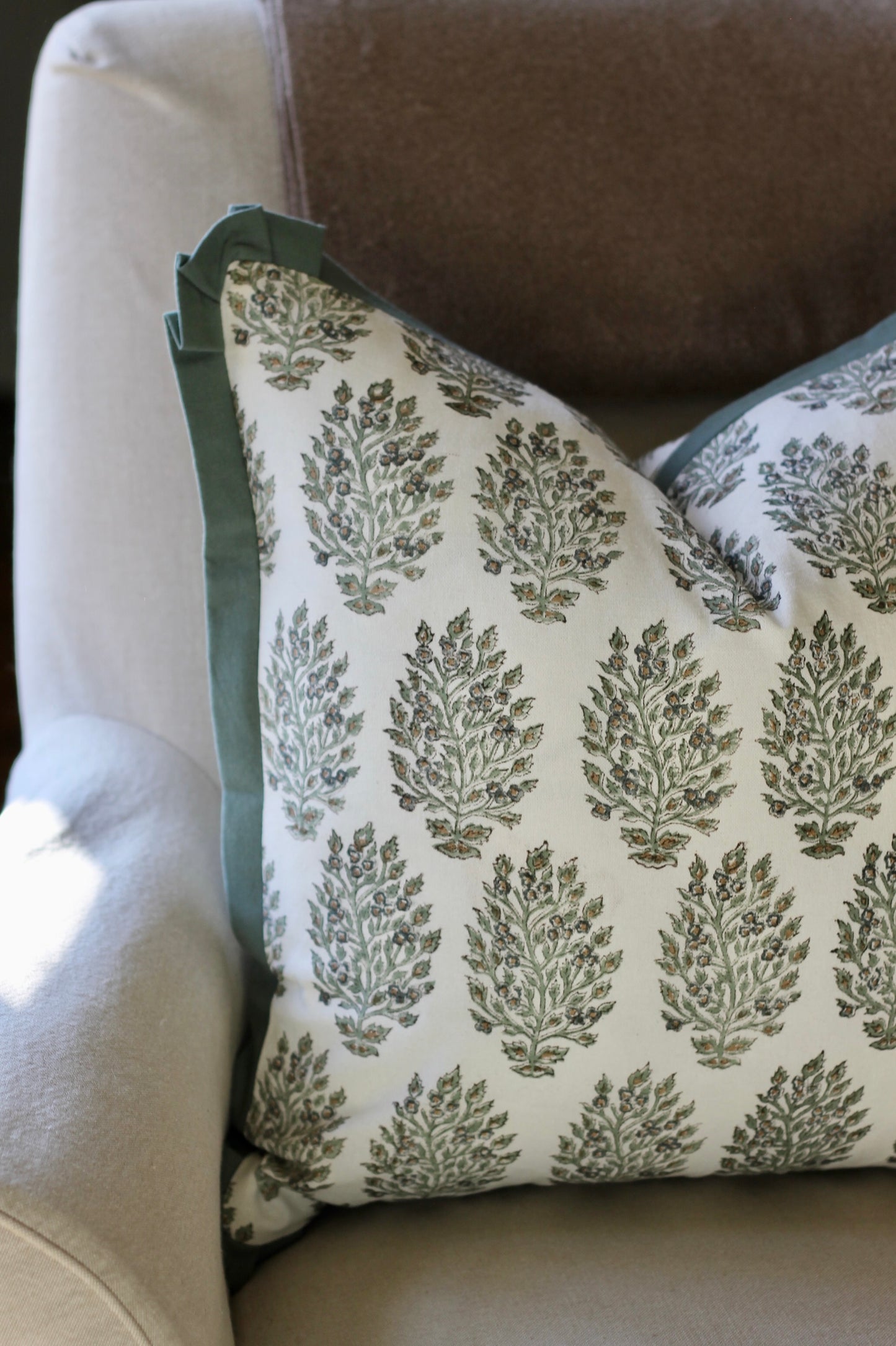 Hydrangea in Slate Pillow Covers with Spruce Trim | 3 sizes