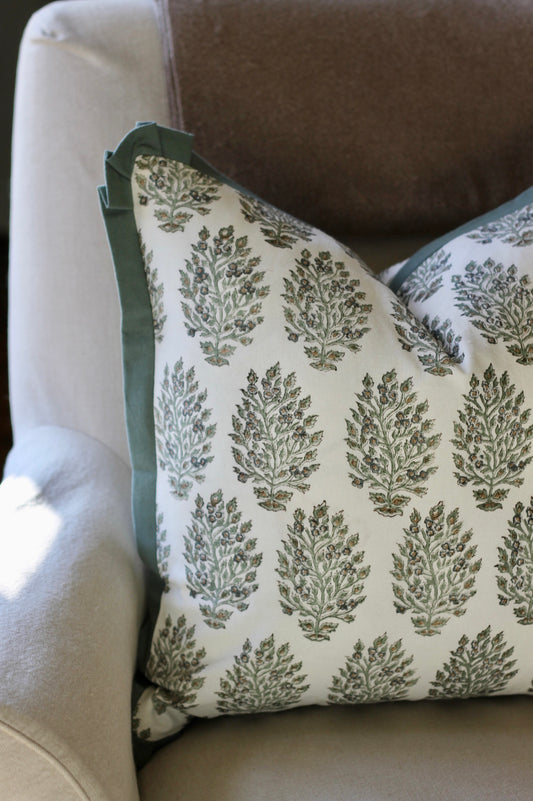 Hydrangea in Slate Pillow Covers with Spruce Trim | 3 sizes