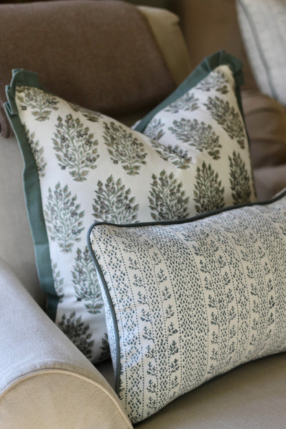 Hydrangea in Slate Pillow Covers with Spruce Trim | 3 sizes