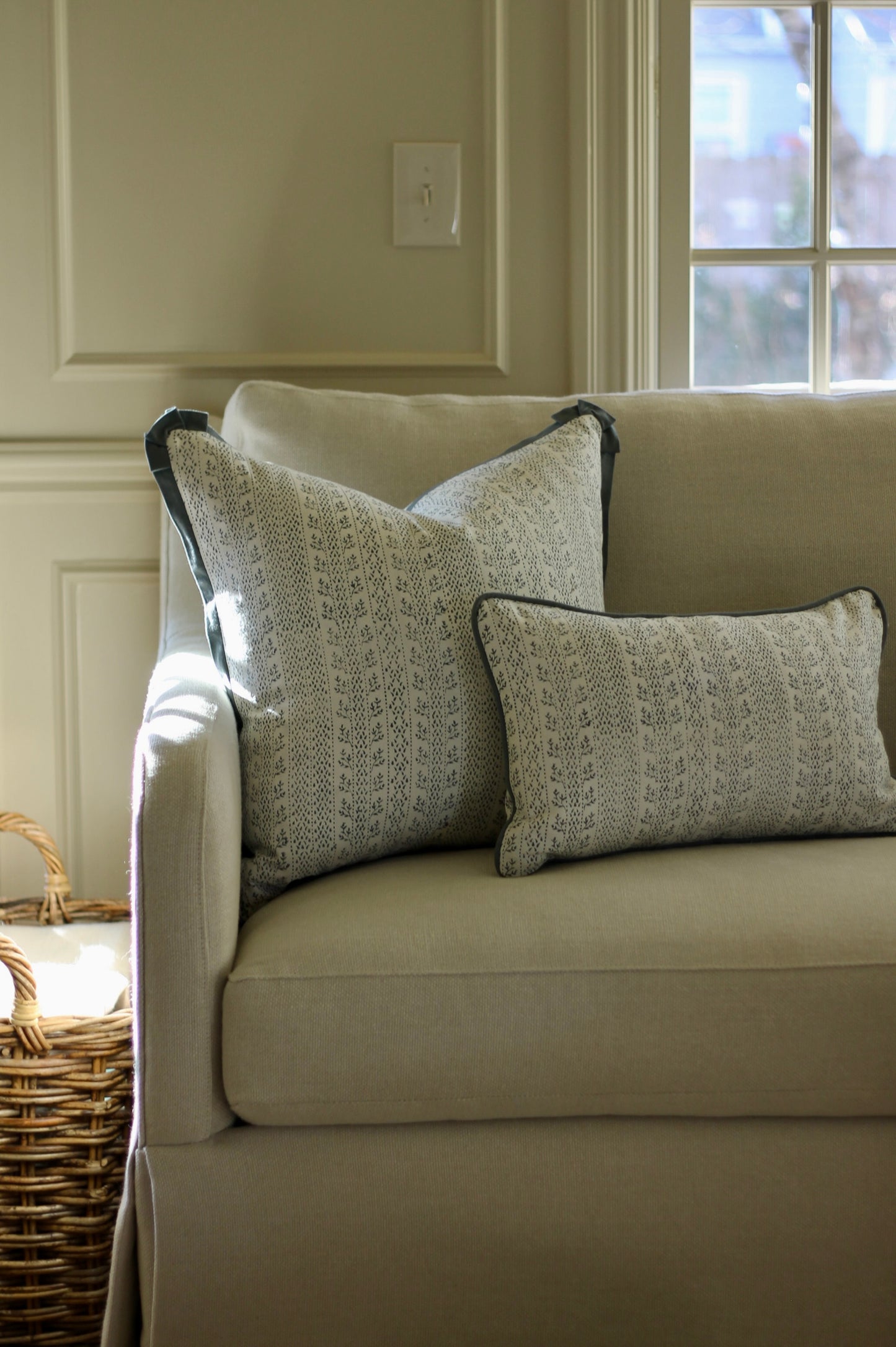 Laurie in Privet Navy Pillow Covers | Blue Trim