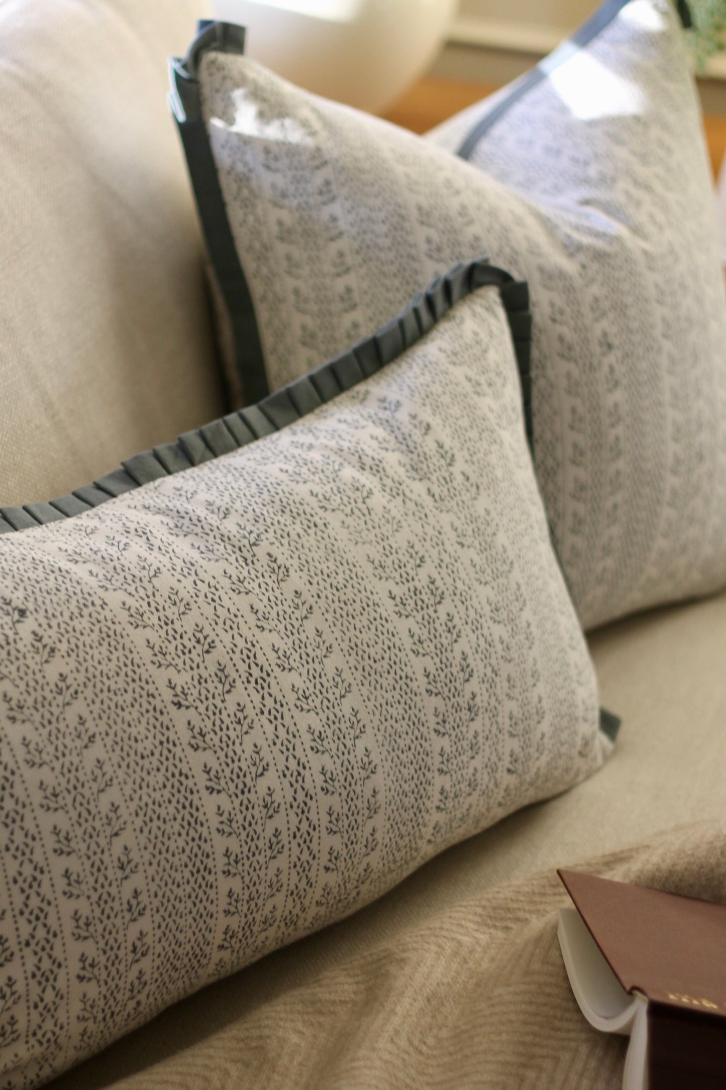 Laurie in Privet Navy Pillow Covers | Blue Trim