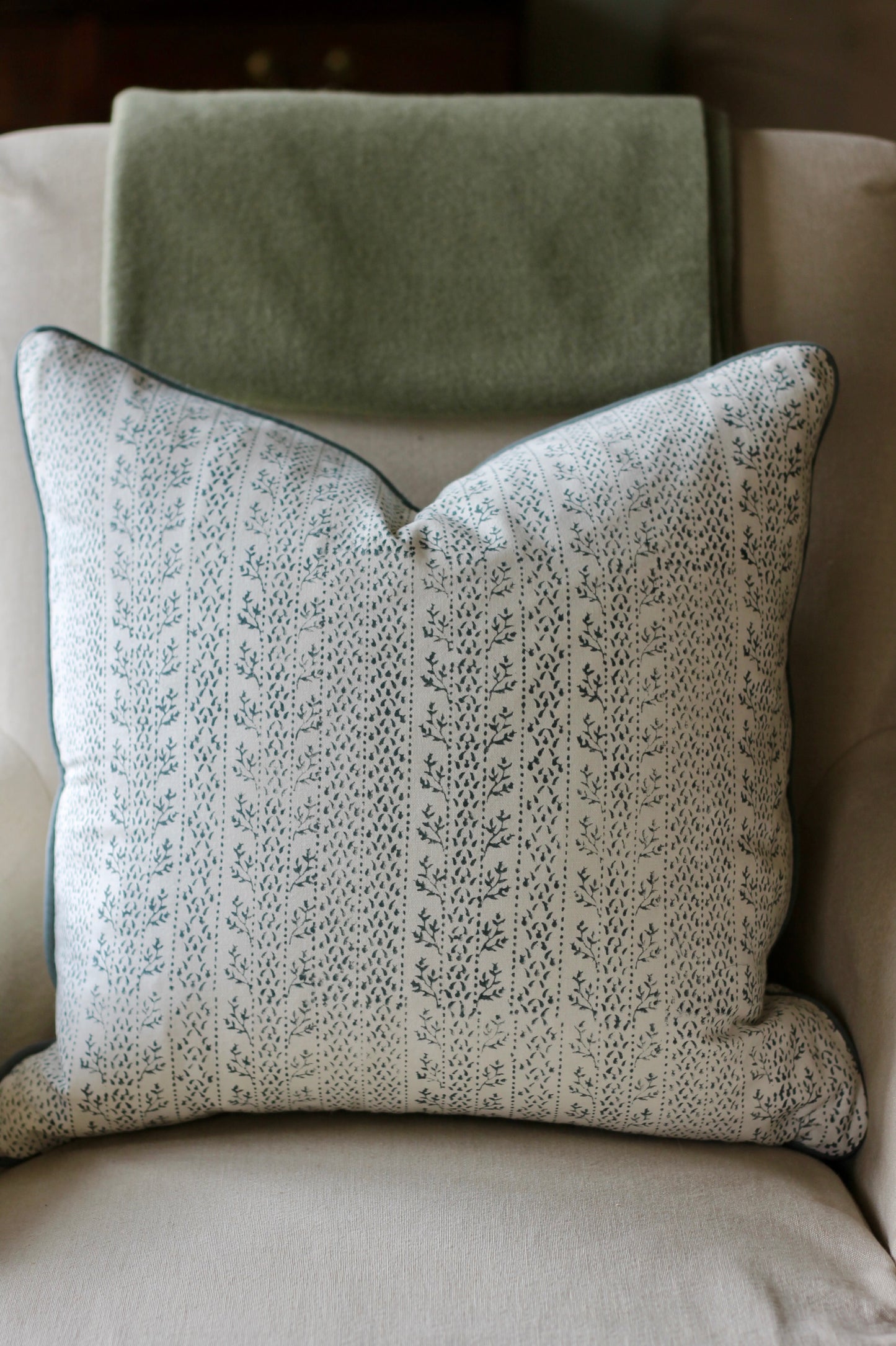 Laurie in Privet Navy Pillow Covers | Blue Trim