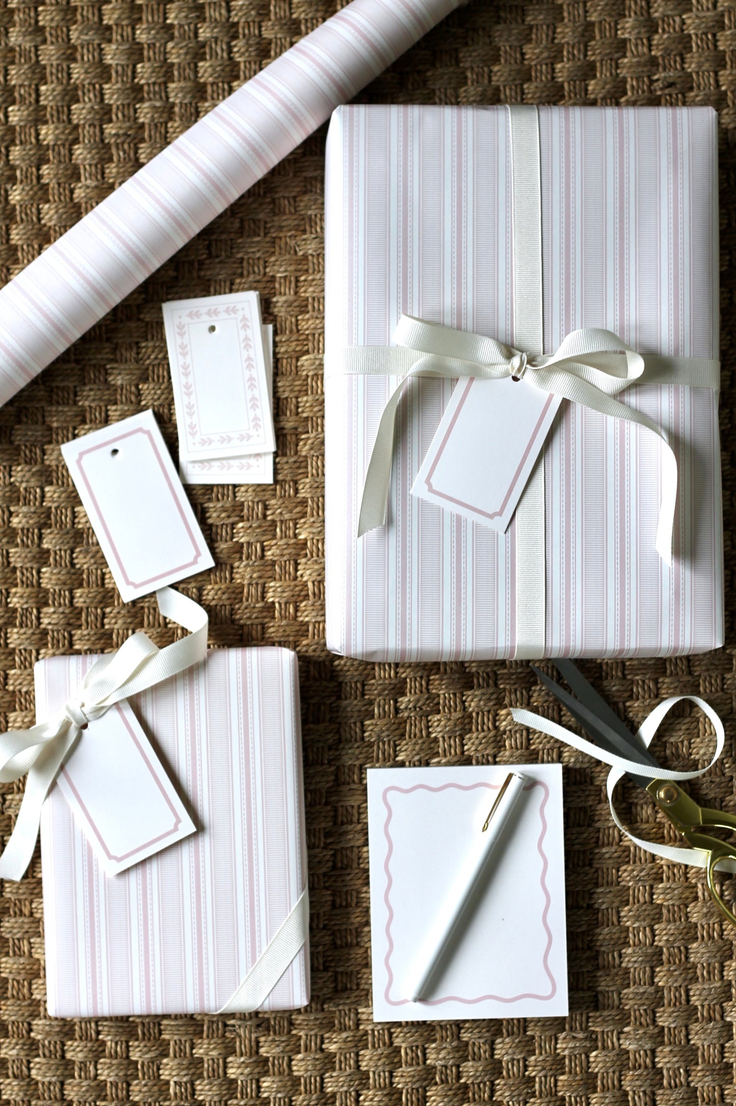 Grosgrain Stripe Wrapping Papers in Perfect Pink