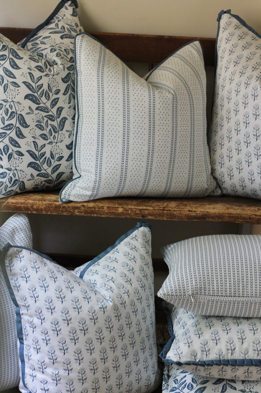 Dot & Leaf Ticking Pillow Covers in Navy | 3 sizes