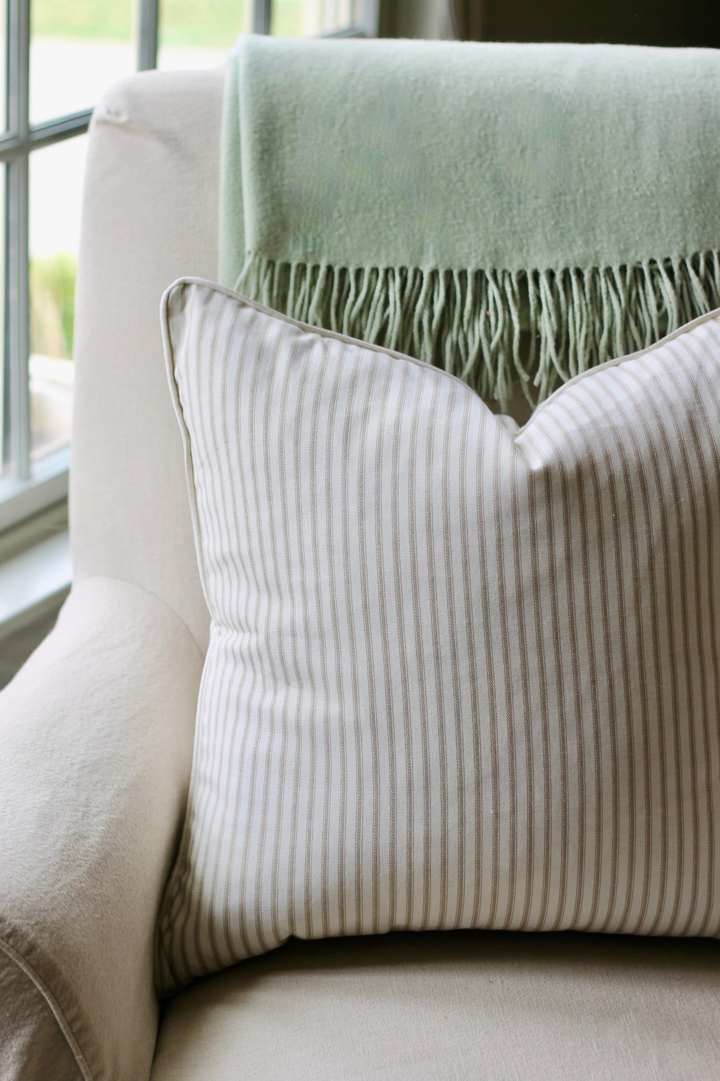 Ticking Stripe Pillow Covers with Piping